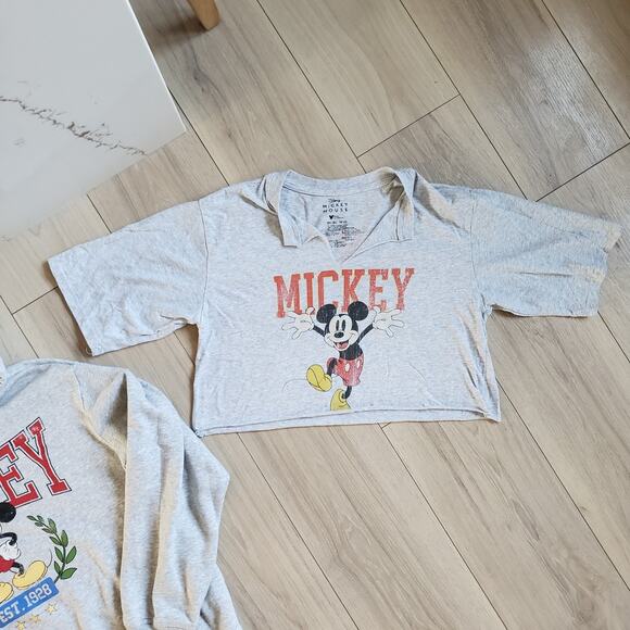 Disney Mickey Hoodie Crop Top Tee Set Womens XS S H&M Disney Brand - Picture 8 of 12